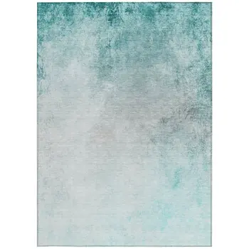 10' X 14' Teal Blue Aqua And Gray Ombre Washable Indoor Outdoor Area Rug