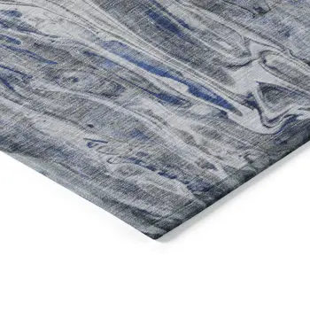 9' X 12' Denim Blue And Navy Blue Abstract Washable Indoor Outdoor Area Rug