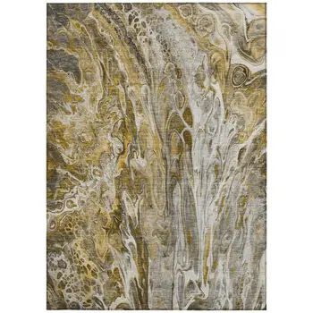 5' X 8' Brown Taupe And Gold Abstract Washable Indoor Outdoor Area Rug