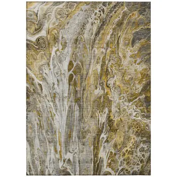 5' X 8' Brown Taupe And Gold Abstract Washable Indoor Outdoor Area Rug