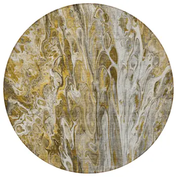 8' Brown Taupe And Gold Round Abstract Washable Indoor Outdoor Area Rug