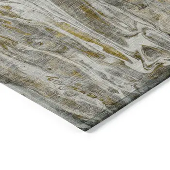 8' X 10' Brown Taupe And Gold Abstract Washable Indoor Outdoor Area Rug