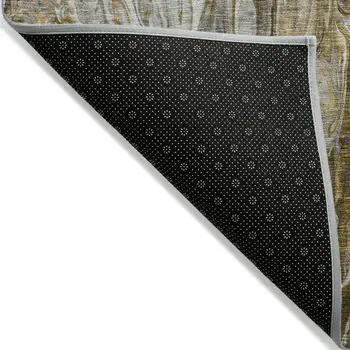 10' X 14' Brown Taupe And Gold Abstract Washable Indoor Outdoor Area Rug