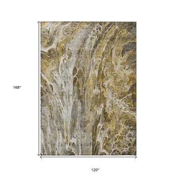 10' X 14' Brown Taupe And Gold Abstract Washable Indoor Outdoor Area Rug