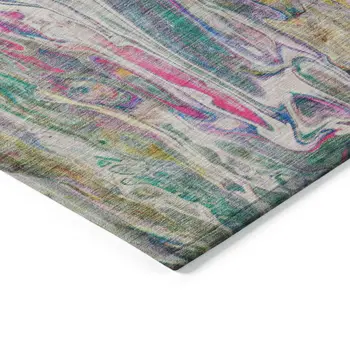 10' X 14' Green Gold And White Abstract Washable Indoor Outdoor Area Rug