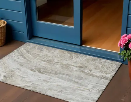 3' X 5' Taupe Beige And Ivory Abstract Washable Indoor Outdoor Area Rug