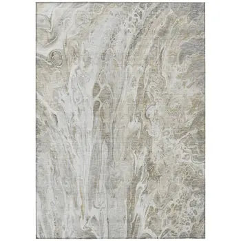 3' X 5' Taupe Beige And Ivory Abstract Washable Indoor Outdoor Area Rug