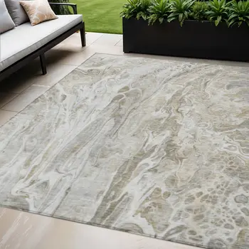 5' X 8' Taupe Beige And Ivory Abstract Washable Indoor Outdoor Area Rug