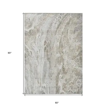 5' X 8' Taupe Beige And Ivory Abstract Washable Indoor Outdoor Area Rug