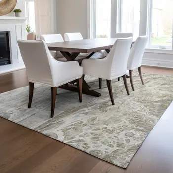 5' X 8' Taupe Beige And Ivory Abstract Washable Indoor Outdoor Area Rug
