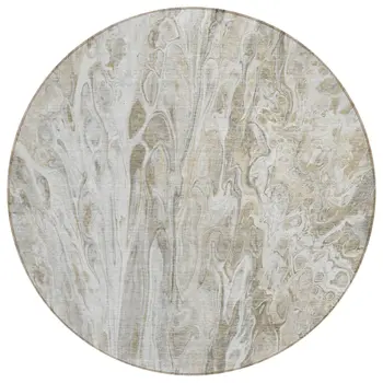 8' Taupe Beige And Ivory Round Abstract Washable Indoor Outdoor Area Rug