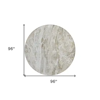 8' Taupe Beige And Ivory Round Abstract Washable Indoor Outdoor Area Rug