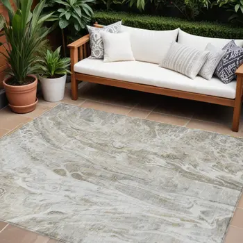 8' X 10' Taupe Beige And Ivory Abstract Washable Indoor Outdoor Area Rug