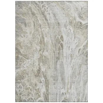 10' X 14' Taupe Beige And Ivory Abstract Washable Indoor Outdoor Area Rug