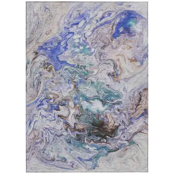 9' X 12' Beige Blue And Taupe Abstract Washable Indoor Outdoor Area Rug