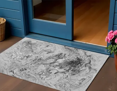 3' X 5' Gray Charcoal And Silver Abstract Washable Indoor Outdoor Area Rug
