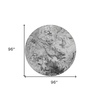 8' Gray Charcoal And Silver Round Abstract Washable Indoor Outdoor Area Rug