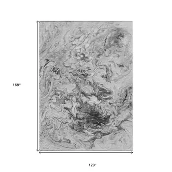 10' X 14' Gray Charcoal And Silver Abstract Washable Indoor Outdoor Area Rug