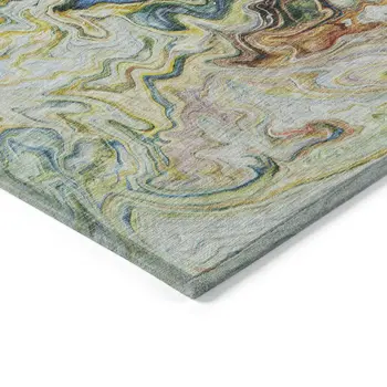 5' X 8' Ivory Blue And Yellow Abstract Washable Indoor Outdoor Area Rug