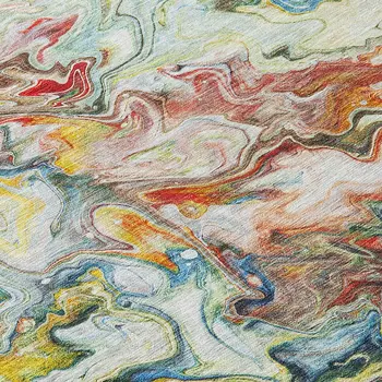 8' X 10' Ivory Blue And Yellow Abstract Washable Indoor Outdoor Area Rug