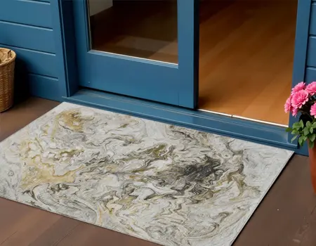 3' X 5' Taupe Beige And Ivory Abstract Washable Indoor Outdoor Area Rug