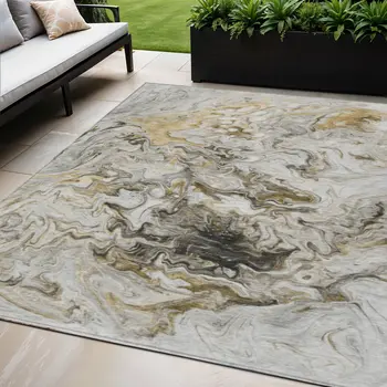 5' X 8' Taupe Beige And Ivory Abstract Washable Indoor Outdoor Area Rug