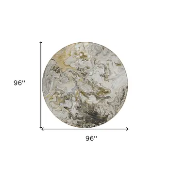 8' Taupe Beige And Ivory Round Abstract Washable Indoor Outdoor Area Rug