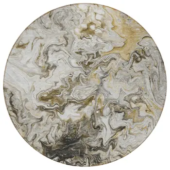 8' Taupe Beige And Ivory Round Abstract Washable Indoor Outdoor Area Rug
