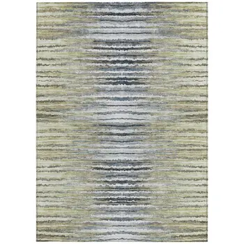 3' X 5' Beige Tan And Taupe Striped Washable Indoor Outdoor Area Rug