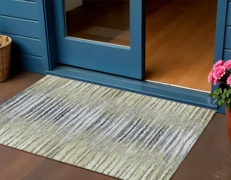 3' X 5' Beige Tan And Taupe Striped Washable Indoor Outdoor Area Rug