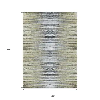 3' X 5' Beige Tan And Taupe Striped Washable Indoor Outdoor Area Rug