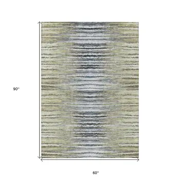 5' X 8' Beige Tan And Taupe Striped Washable Indoor Outdoor Area Rug
