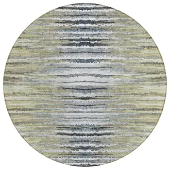 8' Beige Tan And Taupe Round Striped Washable Indoor Outdoor Area Rug