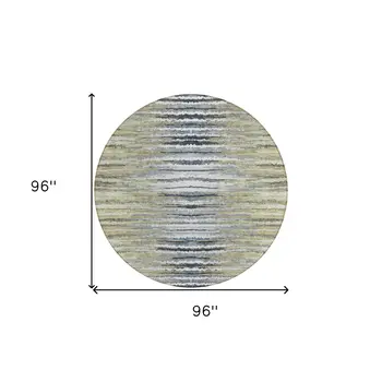 8' Beige Tan And Taupe Round Striped Washable Indoor Outdoor Area Rug