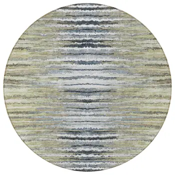 8' Beige Tan And Taupe Round Striped Washable Indoor Outdoor Area Rug