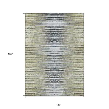 10' X 14' Beige Tan And Taupe Striped Washable Indoor Outdoor Area Rug