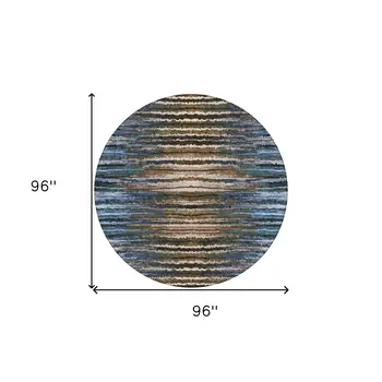 8' Blue Brown And Sky Blue Round Striped Washable Indoor Outdoor Area Rug