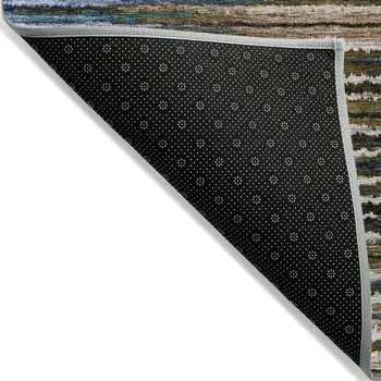 8' X 10' Blue Brown And Sky Blue Striped Washable Indoor Outdoor Area Rug