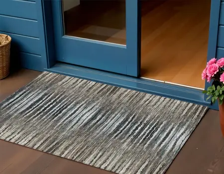 3' X 5' Brown Taupe And Chocolate Striped Washable Indoor Outdoor Area Rug