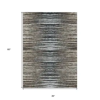 3' X 5' Brown Taupe And Chocolate Striped Washable Indoor Outdoor Area Rug