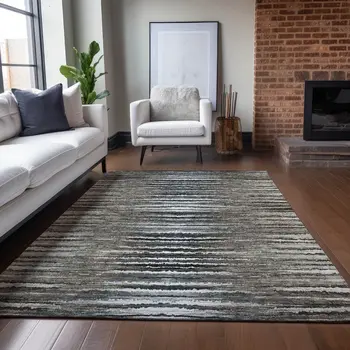 3' X 5' Brown Taupe And Chocolate Striped Washable Indoor Outdoor Area Rug