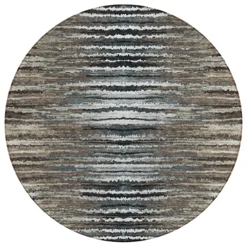 8' Brown Taupe And Chocolate Round Striped Washable Indoor Outdoor Area Rug