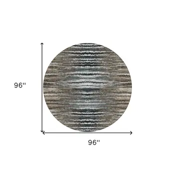 8' Brown Taupe And Chocolate Round Striped Washable Indoor Outdoor Area Rug