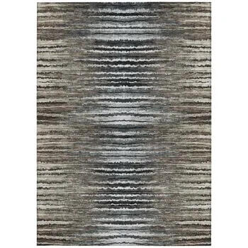 8' X 10' Brown Taupe And Chocolate Striped Washable Indoor Outdoor Area Rug
