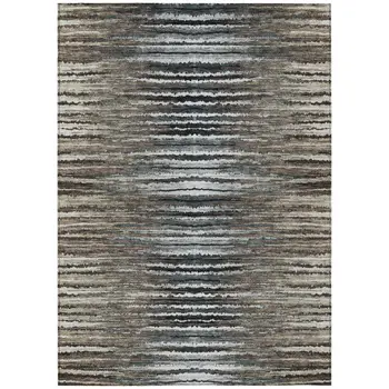 8' X 10' Brown Taupe And Chocolate Striped Washable Indoor Outdoor Area Rug