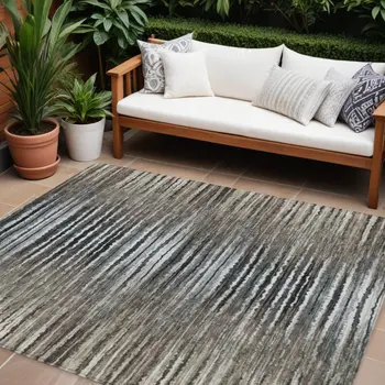9' X 12' Brown Taupe And Chocolate Striped Washable Indoor Outdoor Area Rug