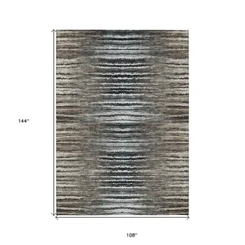 9' X 12' Brown Taupe And Chocolate Striped Washable Indoor Outdoor Area Rug