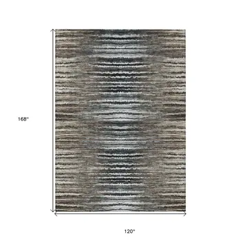 10' X 14' Brown Taupe And Chocolate Striped Washable Indoor Outdoor Area Rug