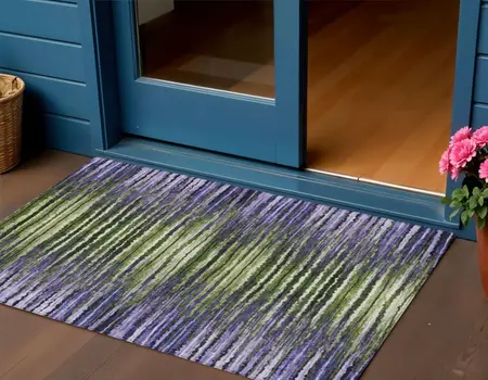 3' X 5' Purple Lilac And Lavender Striped Washable Indoor Outdoor Area Rug