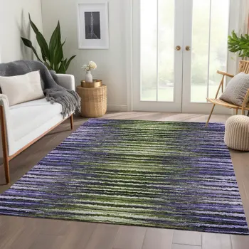 3' X 5' Purple Lilac And Lavender Striped Washable Indoor Outdoor Area Rug